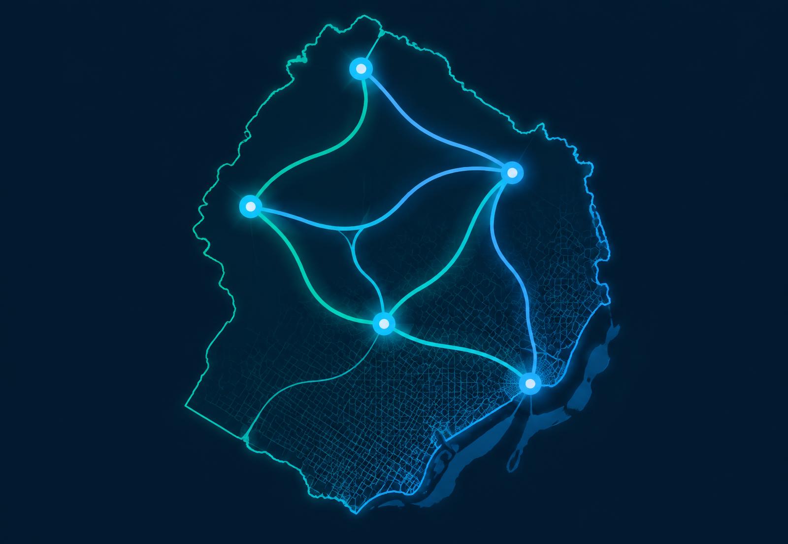 Abstract line map of Bergen County, New Jersey drawn as connected routes